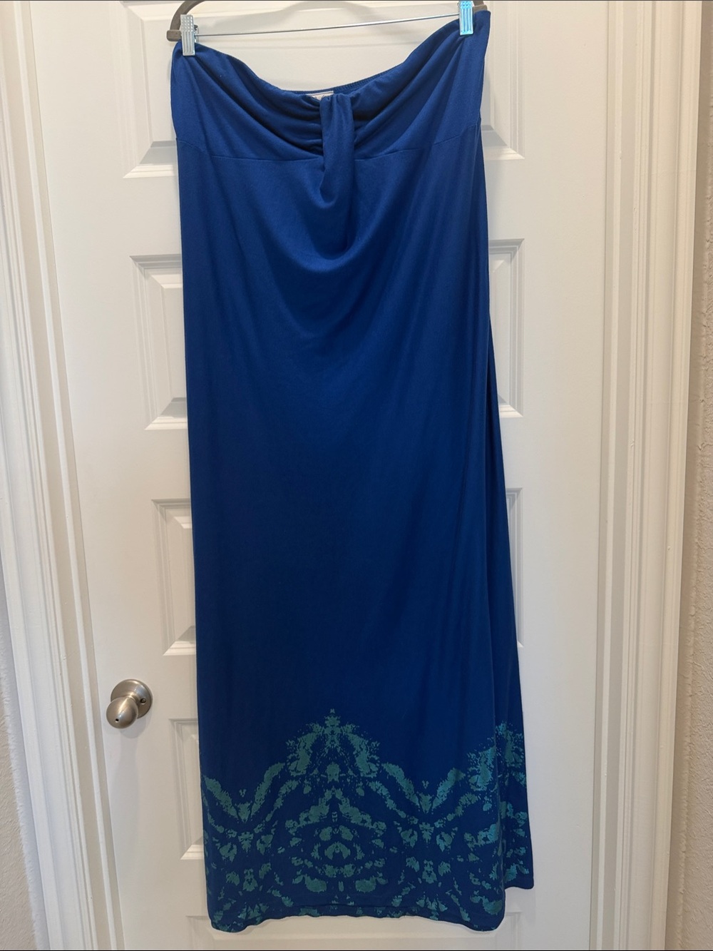 Royal Blue Strapless Dress with Teal Foil Print